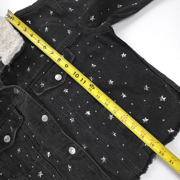TOPSHOP Star Stud Denim Borg Jacket Fur Collar 90s Y2k Grunge Streetwear Indie - Picture 4 of 7